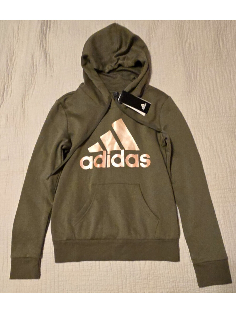 Womens XS Adidas Pullover Hoodie Olive Green Pearlescent Pink Logo